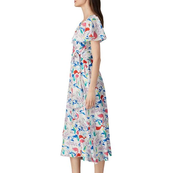 Tanya Taylor Flamingos Silk Printed Teigan Dress 12 - Picture 2 of 12